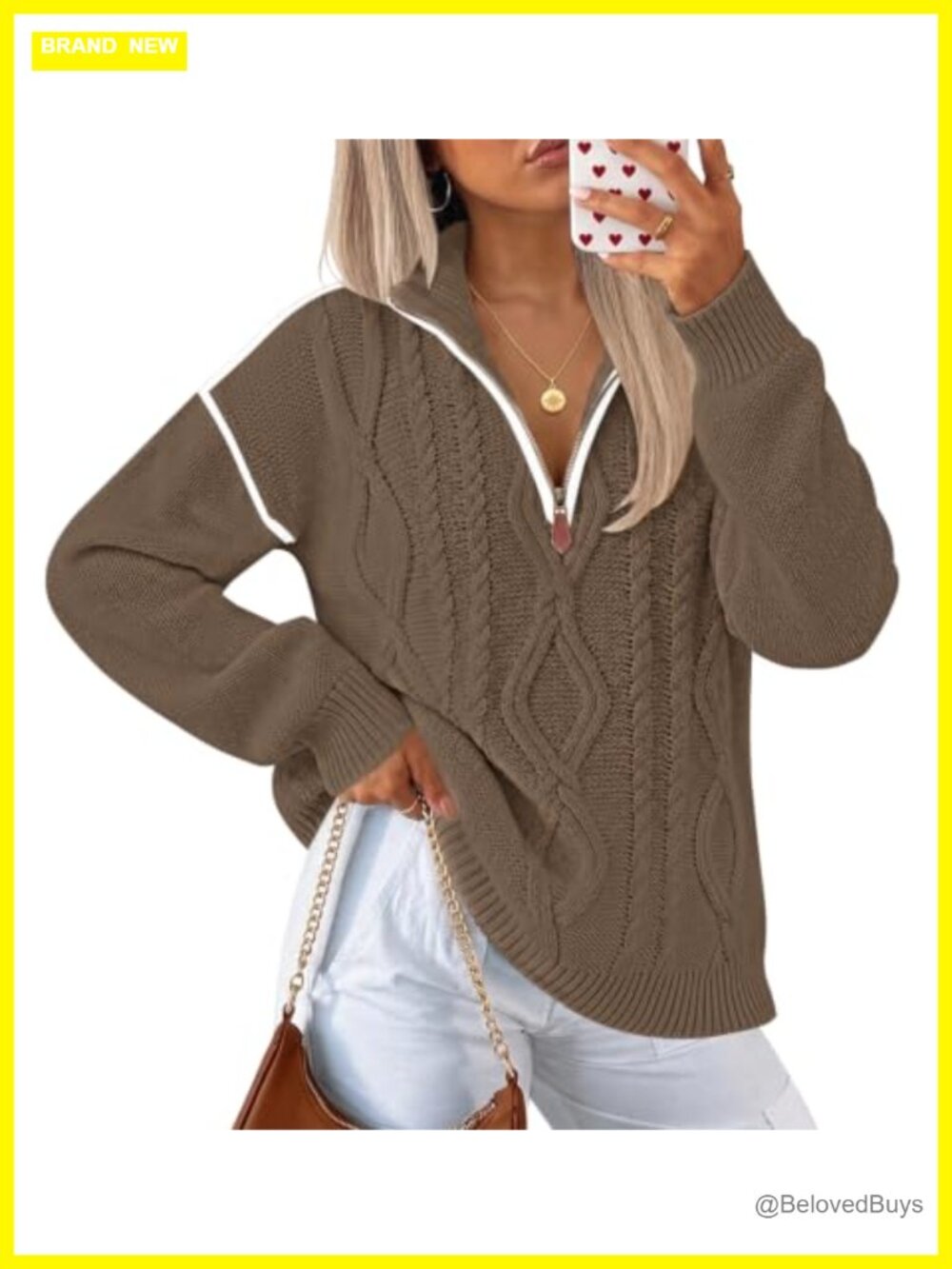 Womens Quarter Zip Cable Knit Oversized Pullover Sweater Cotton Acrylic